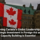 Two Canadian flags waving in front of Parliament Hill, symbolizing national leadership and global engagement.